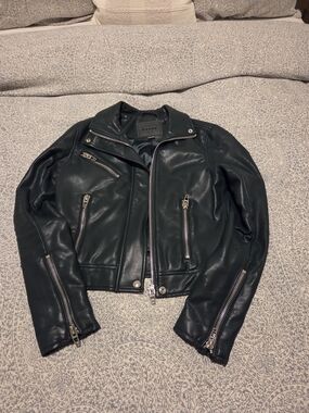 Blank NYC Dark Green Leather Moto Jacket with Silver Hardware